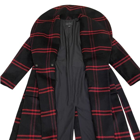 Ann Taylor Wool Blend Plaid Long Coat | Double Breasted Black Gray Red NWOT $300 - Picture 7 of 14